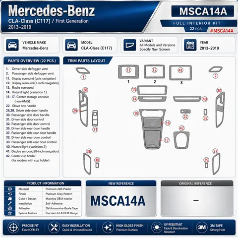 Mercedes-Benz CLA-Class 2014-2017 3D dekor palubnej dosky, 22 dielov
