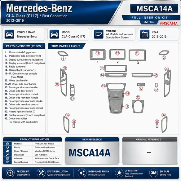 Mercedes-Benz CLA-Class 2014-2017 3D dekor palubnej dosky, 22 dielov