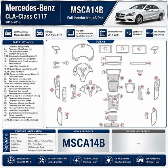 Mercedes-Benz CLA-Class 2014-2017 3D dekor palubnej dosky, 46 dielov
