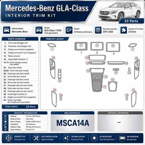 Mercedes-Benz GLA-Class 2014-2020 3D dekor palubnej dosky, 22 dielov