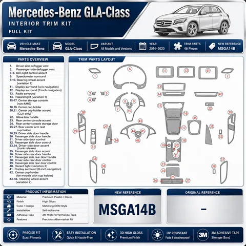 Mercedes-Benz GLA-Class 2014-2020 3D dekor palubnej dosky, 46 dielov