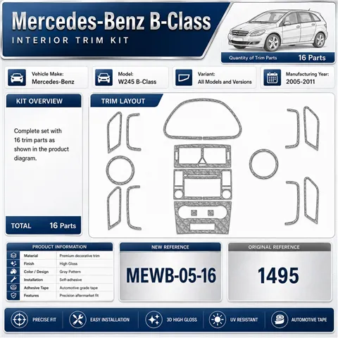 Mercedes W245 B-Class 2005-2011 3D dekor palubnej dosky, 16 dielov