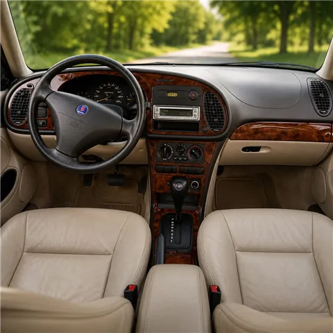 Saab 9-3 1999–2002 Automatic Gearbox; s CD Player; Without OEM 3D sada dekorov interiéru palubnej dosky podľa produktového nákre