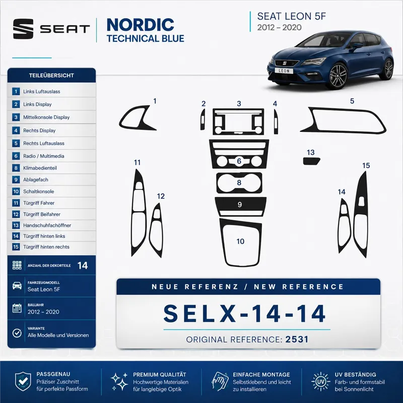 Seat Leon od 2014 3D sada dekorov interiéru palubnej dosky 14-dielna