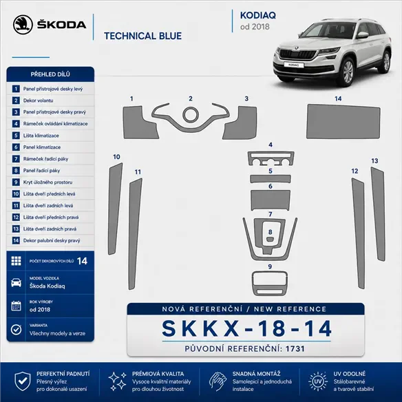Skoda Kodiaq 2018 3D sada dekorov interiéru palubnej dosky 14-dielna