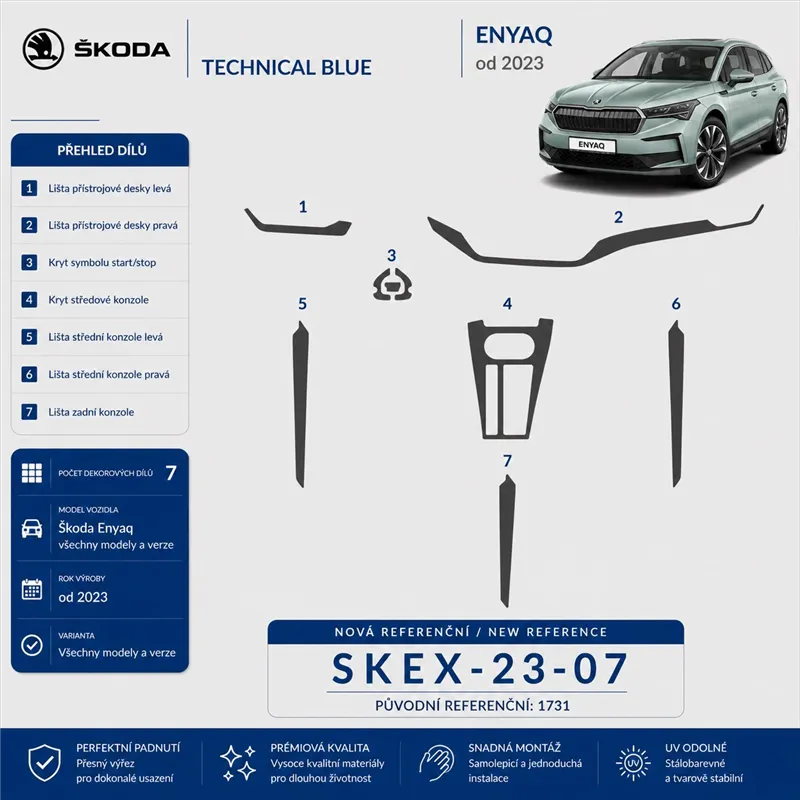 Skoda Enyaq 2023 3D sada dekorov interiéru palubnej dosky 7-dielna