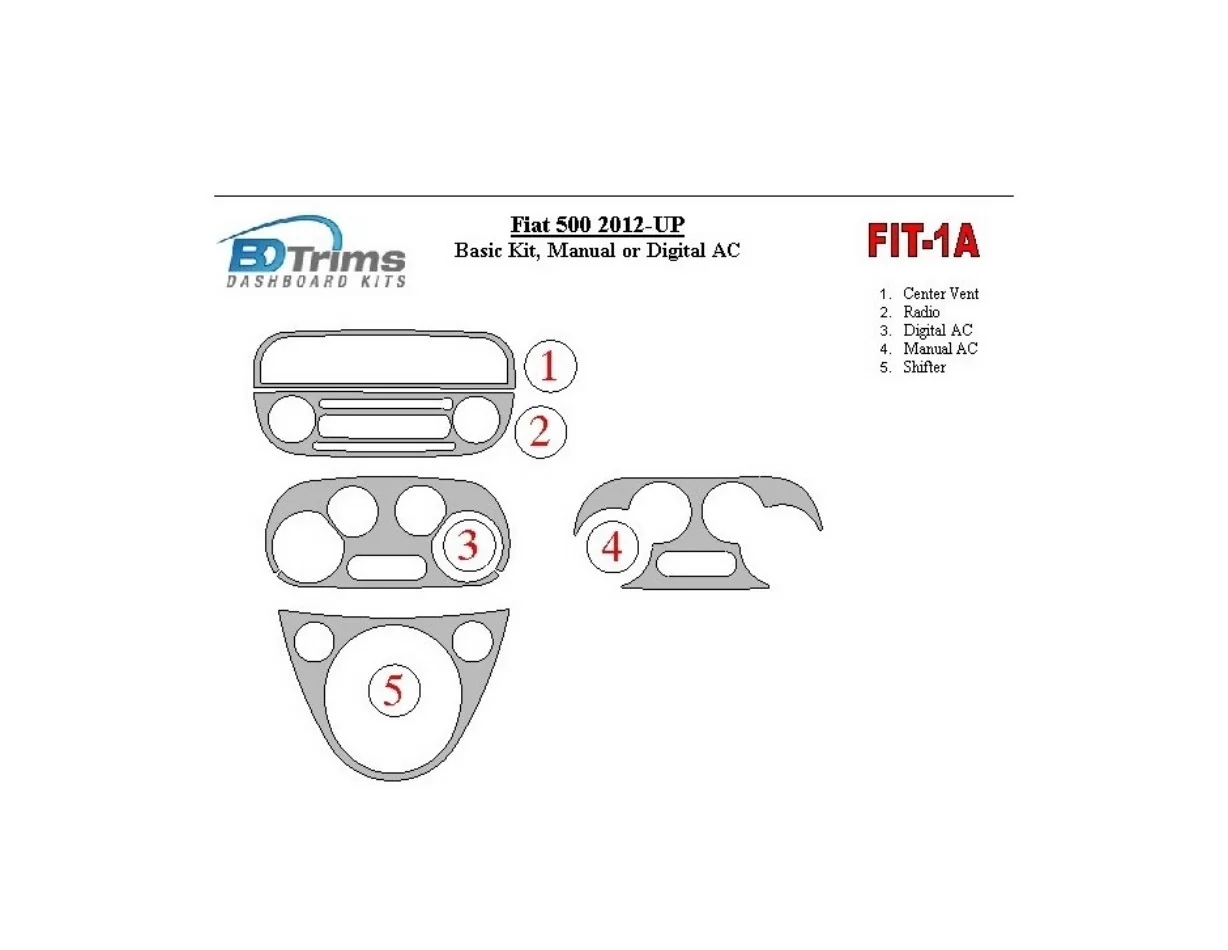 Fiat 500 2012-UP Základná sada, Klimatizácia, Klimatizácia Interiér BD Dash Trim Kit - 1
