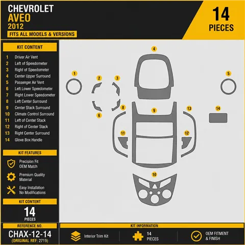 Chevrolet Aveo 2012 3D sada dekorov interiéru palubnej dosky 14-dielna