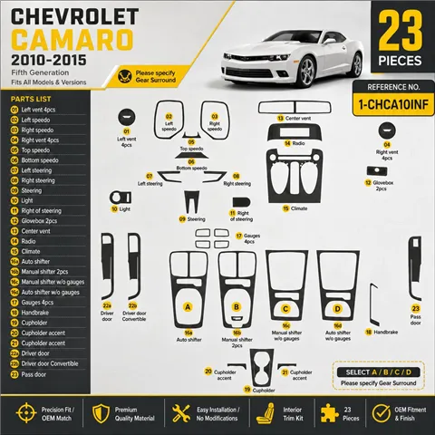 Chevrolet Camaro 2010–2015 3D sada dekorov interiéru palubnej dosky 23-dielna