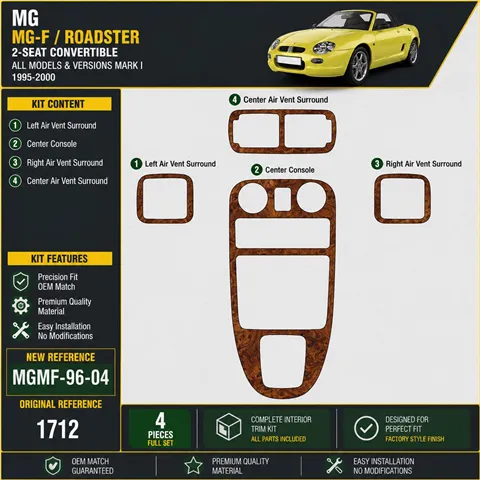 MG MG-F 1996–2000 3D sada dekorov interiéru palubnej dosky 4-dielna 2