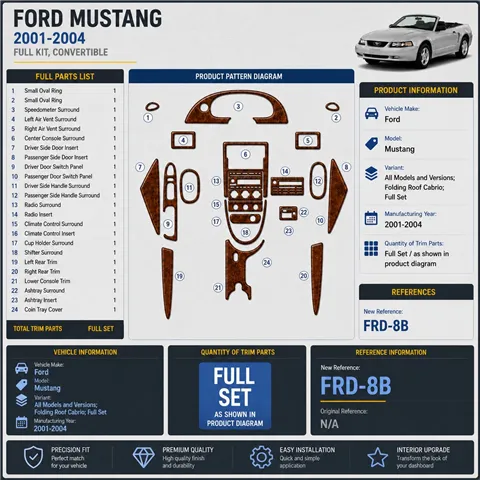 Ford Mustang 2001–2004 Folding Roof Cabrio; kompletná sada 3D sada dekorov interiéru palubnej dosky kompletná sada / podľa produ