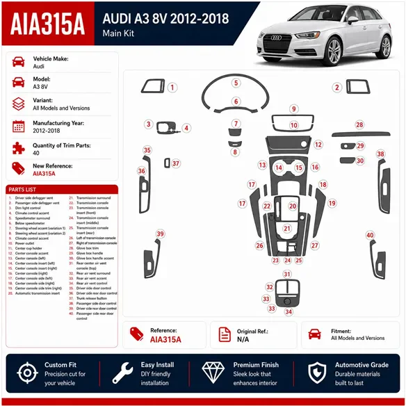 Audi A3 8V 2012–2018 3D sada dekorov interiéru palubnej dosky 40-dielna