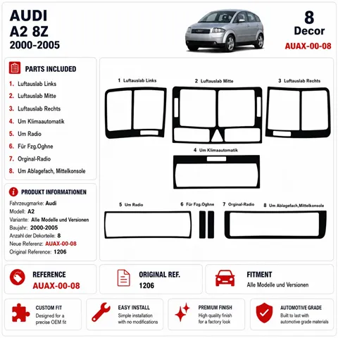 Audi A2 2000-2005 3D dekor palubnej dosky, 8 dielov 2