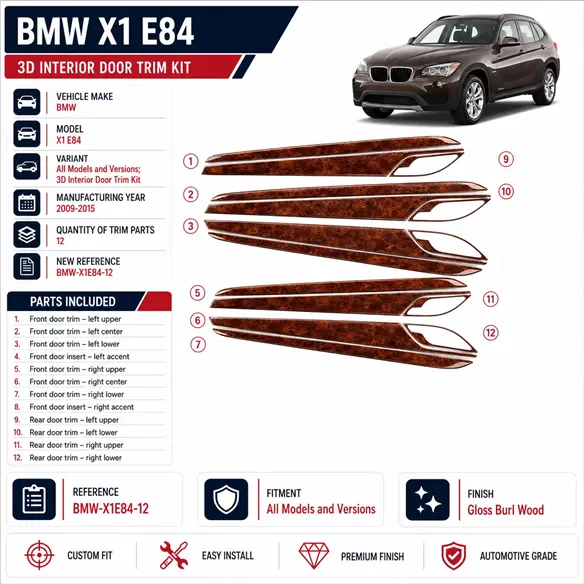BMW X1 E84 2009–2015 3D Interior Door Trim Kit 3D sada dekorov interiéru palubnej dosky 12-dielna