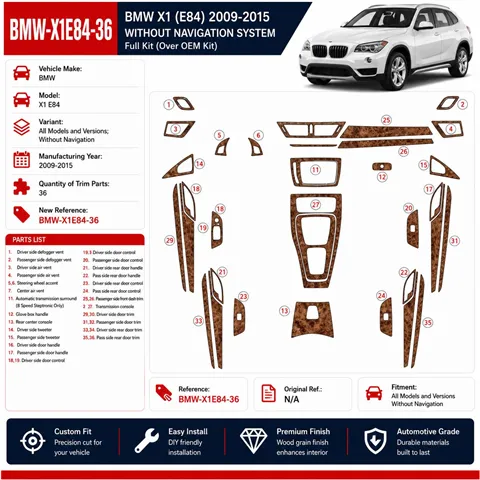 BMW X1 E84 2009–2015 Without navigácia 3D sada dekorov interiéru palubnej dosky 36-dielna