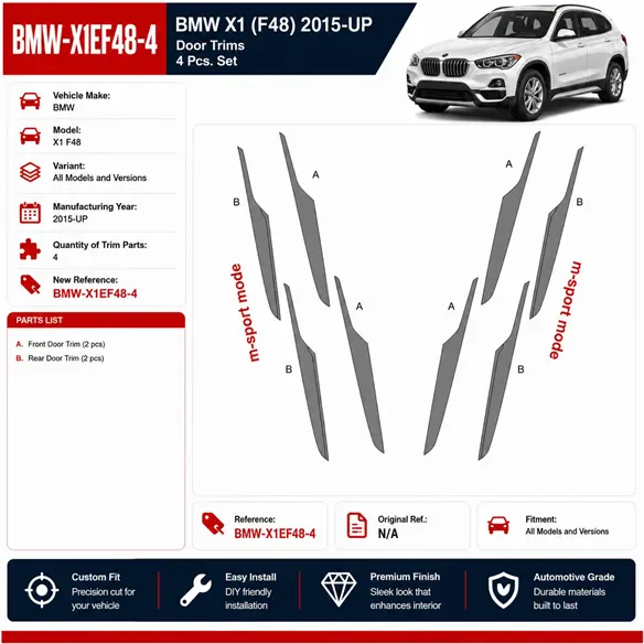BMW X1 F48 od 2015 3D sada dekorov interiéru palubnej dosky 4-dielna