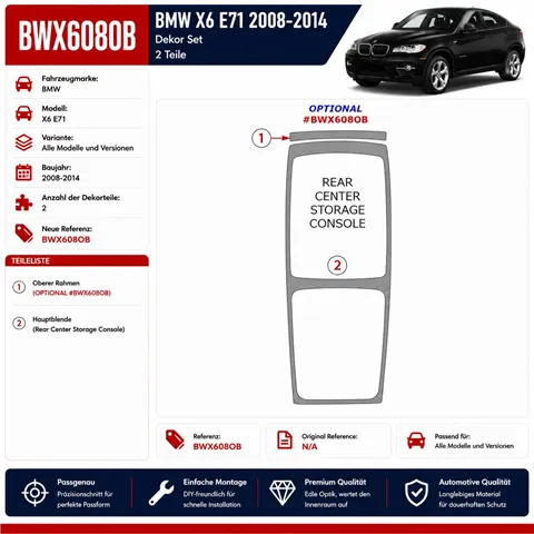 BMW X6 E71 2008–2014 3D sada dekorov interiéru palubnej dosky 2-dielna