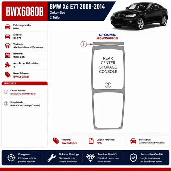 BMW X6 E71 2008–2014 3D sada dekorov interiéru palubnej dosky 2-dielna