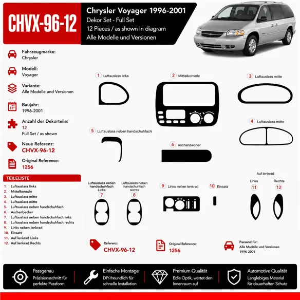 Chrysler Voyager 1996–2001 3D sada dekorov interiéru palubnej dosky 12-dielna