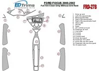 Kompletná súprava Ford Focus 2000-2002, bez lakťovej opierky, 4 dvere, súprava 18 dielov Interiér BD Dash Trim Kit - 1