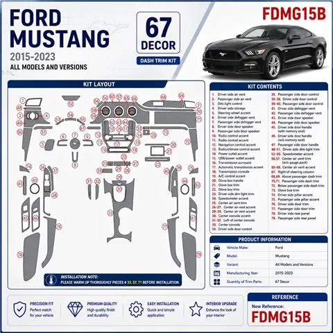 Ford Mustang 2015–2023 3D sada dekorov interiéru palubnej dosky 67-dielna