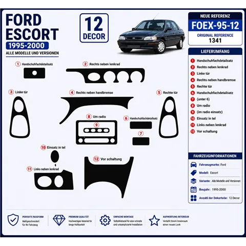 Ford Escord 1995–2000 3D sada dekorov interiéru palubnej dosky 12-dielna 2