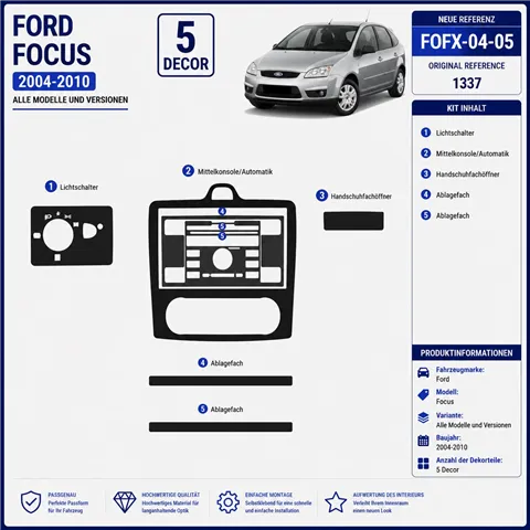 Ford Focus 2004–2010 3D sada dekorov interiéru palubnej dosky 5-dielna