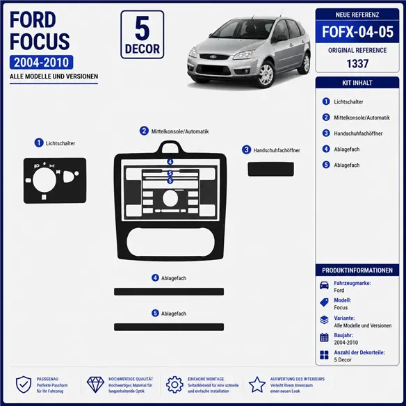Ford Focus 2004–2010 3D sada dekorov interiéru palubnej dosky 5-dielna