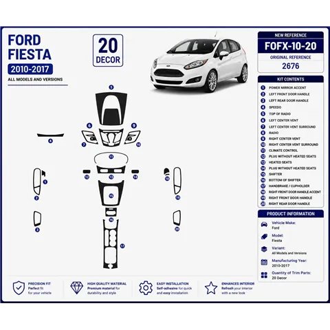 Ford Fiesta 2010–2017 3D sada dekorov interiéru palubnej dosky 20-dielna