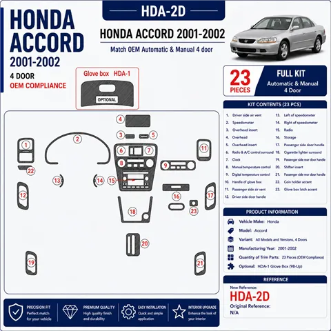 Honda Accord 2001–2002 4-Door; OEM Compliance 3D sada dekorov interiéru palubnej dosky 23-dielna
