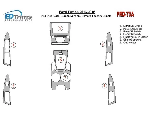 Kompletná súprava Ford Fusion 2013-UP, s dotykovou obrazovkou, nad OEM súprava hlavného interiéru Interiér BD súprava obloženia 