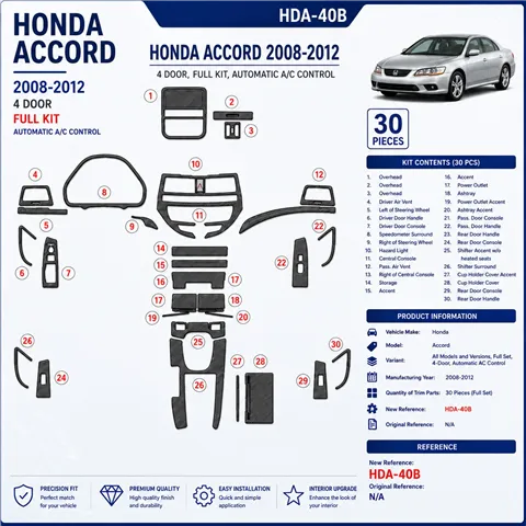 Honda Accord 2008–2012 kompletná sada, 4-Door; Automatic AC Control 3D sada dekorov interiéru palubnej dosky kompletná sada / po