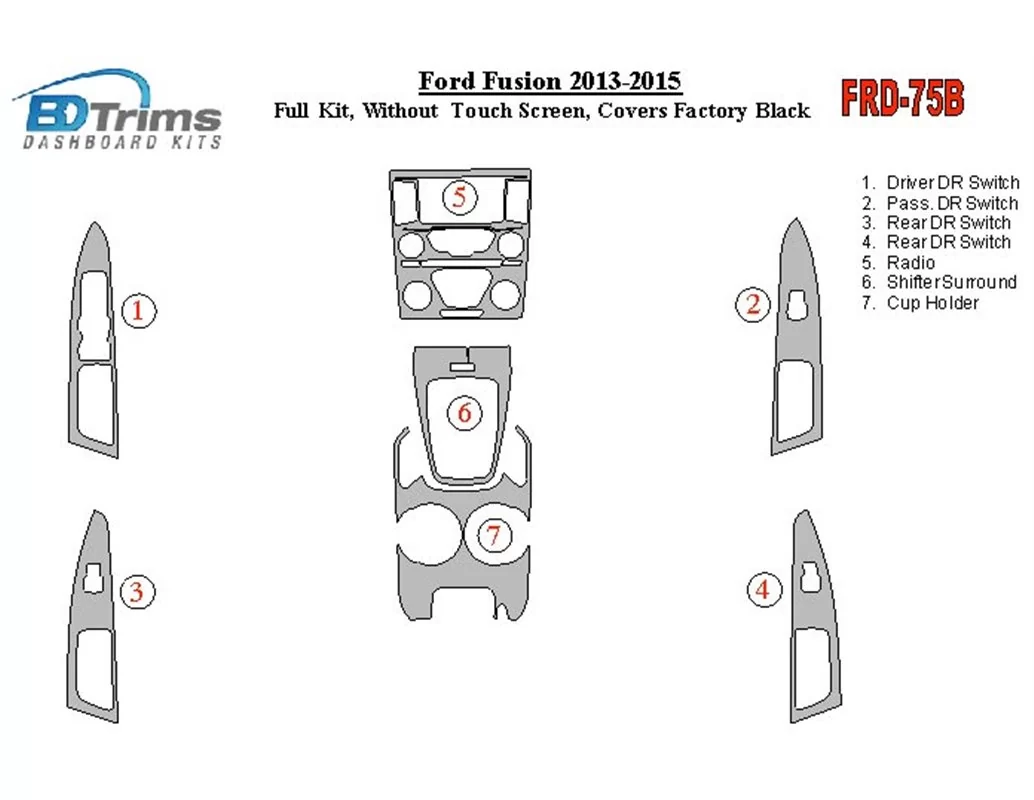 Kompletná súprava Ford Fusion 2013-UP, bez dotykovej obrazovky, nad OEM hlavná súprava interiéru Súprava obloženia palubnej dosk