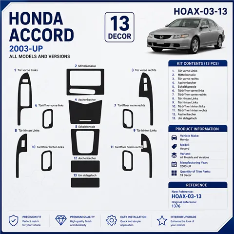 Honda Accord od 2003 3D sada dekorov interiéru palubnej dosky 13-dielna