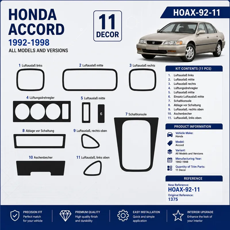 Honda Accord 1992–1998 3D sada dekorov interiéru palubnej dosky 11-dielna
