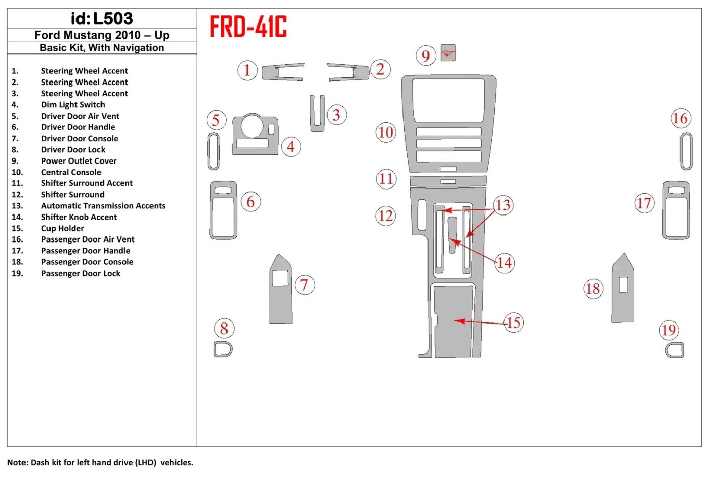 Základná sada Ford Mustang 2010-UP, s NAVI interiérovou súpravou BD Dash Trim Kit - 1