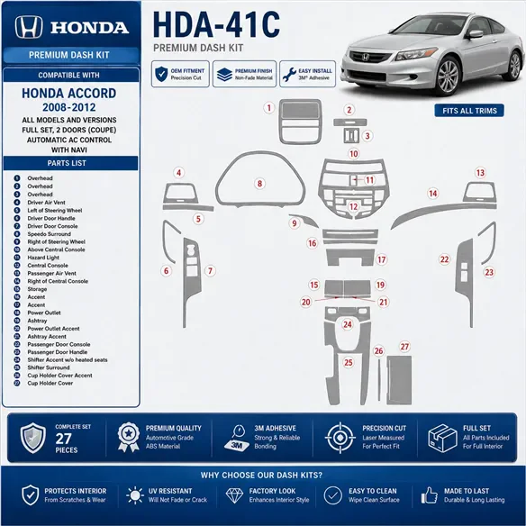 Honda Accord 2008–2012 kompletná sada, 2 dvere (Coupe); Automatic AC Control; s navigáciou NAVI 3D sada dekorov interiéru palubn