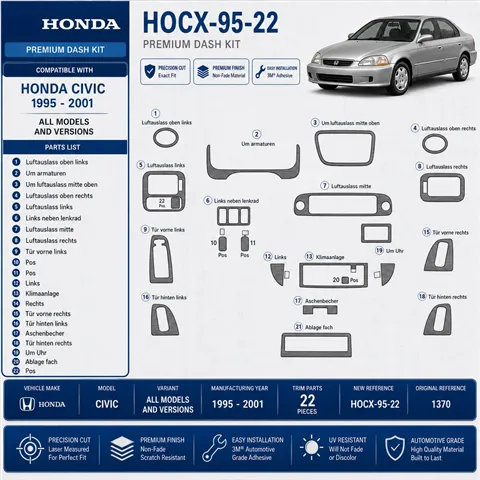 Honda Civic 1995–2001 3D sada dekorov interiéru palubnej dosky 22-dielna