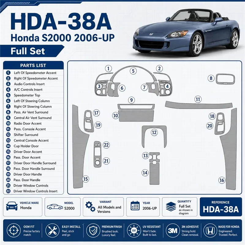 Honda S2000 od 2006 kompletná sada 3D sada dekorov interiéru palubnej dosky kompletná sada / podľa produktového nákresu