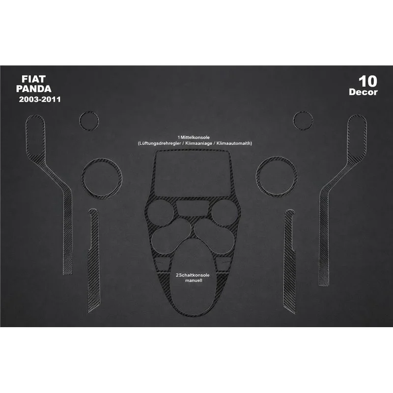 Fiat Panda 2003-2011 3D dekor palubnej dosky, 10 dielov