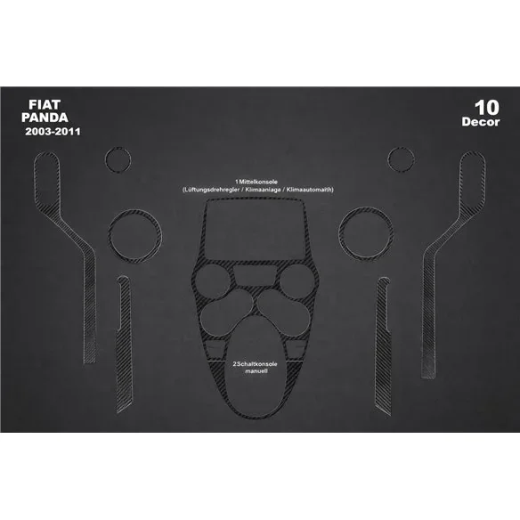 Fiat Panda 2003-2011 3D dekor palubnej dosky, 10 dielov