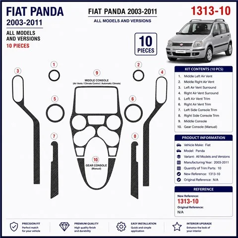 Fiat Panda 2003-2011 3D dekor palubnej dosky, 10 dielov 2