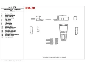 Honda Accord 1994-1997 2 dvere, kompletná sada, sada 18 dielov Interiér BD Dash Trim Kit - 1