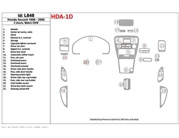 Honda Accord 1998-2000 2 dvere, Mtach OEM, sada 22 dielov Interiér BD Dash Trim Kit - 1