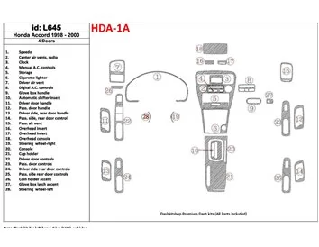 Honda Accord 1998-2000 4 dvere, kompletná sada, sada 28 dielov Interiér BD Dash Trim Kit - 1