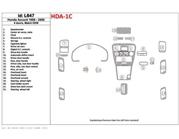 Honda Accord 1998-2000 4 dvere, zhoda OEM, sada 22 dielov Interiér BD Dash Trim Kit - 1