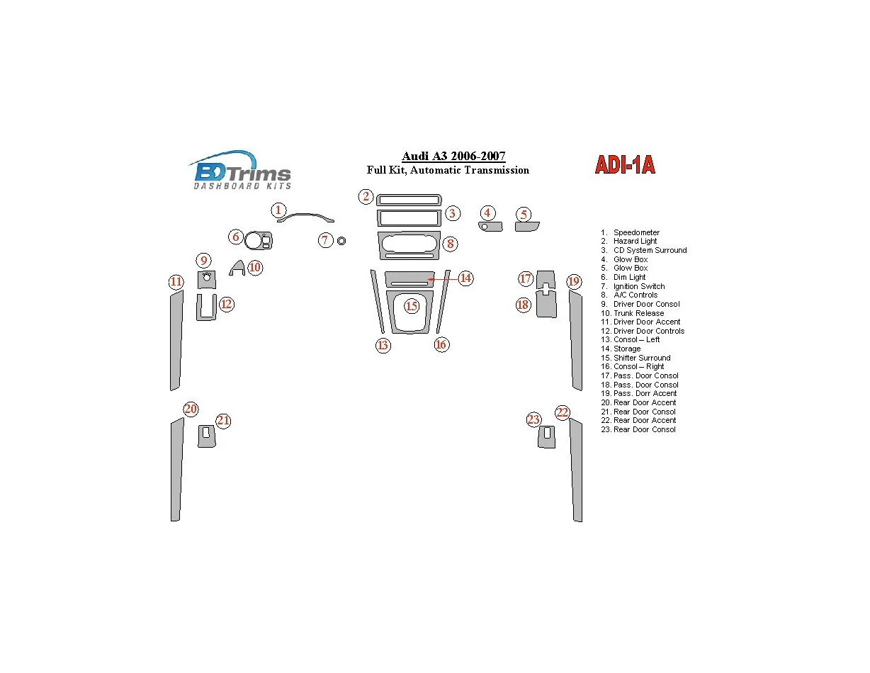 Kompletná sada Audi A4 2000-2001, interiér automatickej prevodovky BD Dash Dem Kit - 1