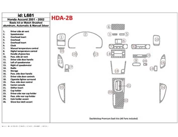 Honda Accord 2001-2002 2 dvere, základná sada, sada 26 dielov Interiér BD Dash Trim Kit - 1
