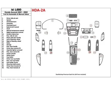 Honda Accord 2001-2002 2 dvere, kompletná sada, sada 27 dielov Interiér BD Dash Trim Kit - 1