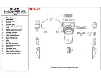 Honda Accord 2001-2002 2 dvere, zhoda OEM, súprava 23 dielov Interiér BD Dash Trim Kit - 1